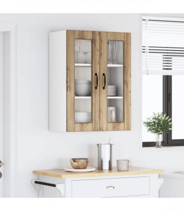 vidaXL Wall Glass Cabinet PORTO Artisan Oak 60 x 31 x 80 cm — Model: 1x wall glass cabinet (2 doors)