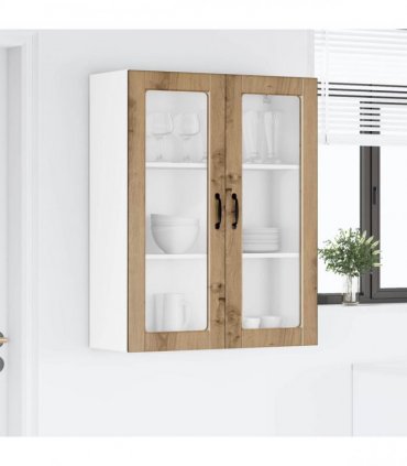 vidaXL Wall Glass Cabinet PORTO Artisan Oak 80 x 31 x 100 cm — Model: 1x wall glass cabinet (2 doors)