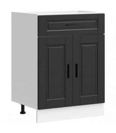 vidaXL Kitchen Base Cabinet Porto Black Engineered Wood — Size: 60 x 46 x 81.5 cm, Model: 1x bottom cabinet (2 doors 1 drawer)