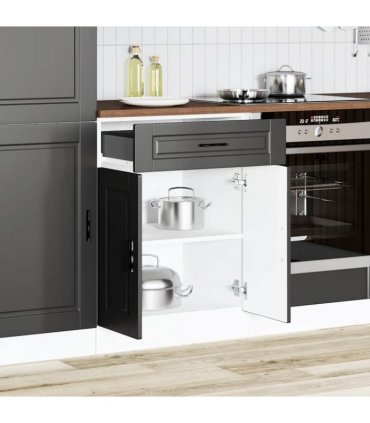 vidaXL Kitchen Base Cabinet Porto Black Engineered Wood — Size: 60 x 46 x 81.5 cm, Model: 1x bottom cabinet (2 doors 1 drawer)