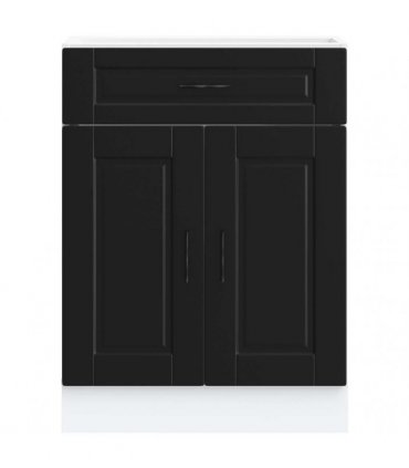 vidaXL Kitchen Base Cabinet Porto Black Engineered Wood — Size: 60 x 46 x 81.5 cm, Model: 1x bottom cabinet (2 doors 1 drawer)