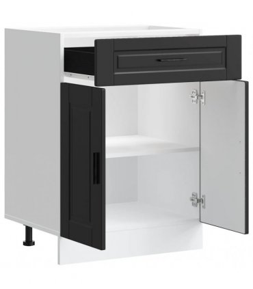 vidaXL Kitchen Base Cabinet Porto Black Engineered Wood — Size: 60 x 46 x 81.5 cm, Model: 1x bottom cabinet (2 doors 1 drawer)