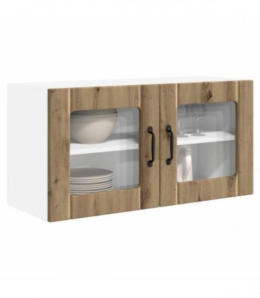 vidaXL Wall Glass Cabinet PORTO Artisan Oak 80 x 31 x 40 cm — Model: 1x wall glass cabinet (2 doors)
