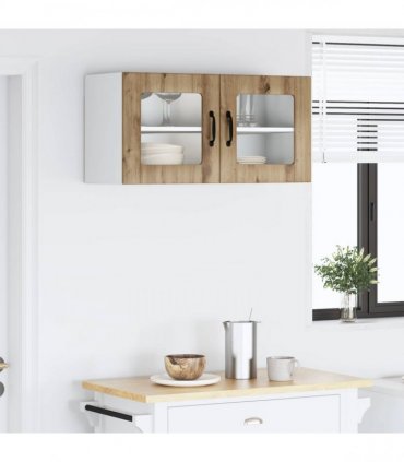 vidaXL Wall Glass Cabinet PORTO Artisan Oak 80 x 31 x 40 cm — Model: 1x wall glass cabinet (2 doors)