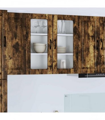 vidaXL Wall Glass Cabinet PORTO Smoked Oak 80 x 31 x 80 cm — Model: 1x wall glass cabinet (2 doors)