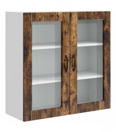 vidaXL Wall Glass Cabinet PORTO Smoked Oak 80 x 31 x 80 cm — Model: 1x wall glass cabinet (2 doors)