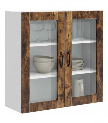 vidaXL Wall Glass Cabinet PORTO Smoked Oak 80 x 31 x 80 cm — Model: 1x wall glass cabinet (2 doors)