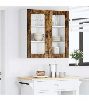 vidaXL Wall Glass Cabinet PORTO Smoked Oak 80 x 31 x 80 cm — Model: 1x wall glass cabinet (2 doors)