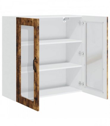 vidaXL Wall Glass Cabinet PORTO Smoked Oak 80 x 31 x 80 cm — Model: 1x wall glass cabinet (2 doors)