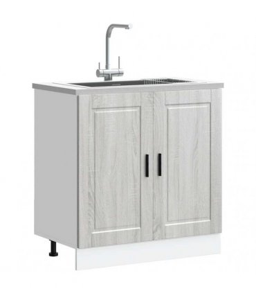 vidaXL Sink Base Cabinet "Porto" Grey Sonoma 80x46x81.5 cm Enginee — Size: 80 x 46 x 81.5 cm, Model: 1x bottom cabinet (2 doors)