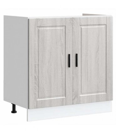 vidaXL Sink Base Cabinet "Porto" Grey Sonoma 80x46x81.5 cm Enginee — Size: 80 x 46 x 81.5 cm, Model: 1x bottom cabinet (2 doors)