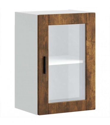 vidaXL Kitchen Wall Cabinet with Glass Door Porto Smoked Oak — Size: 40 x 31 x 60 cm, Model: 1x wall glass cabinet (1 door)