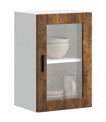 vidaXL Kitchen Wall Cabinet with Glass Door Porto Smoked Oak — Size: 40 x 31 x 60 cm, Model: 1x wall glass cabinet (1 door)