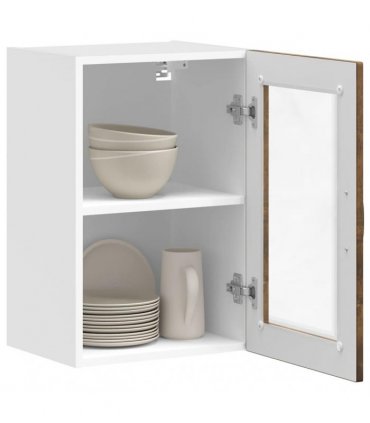 vidaXL Kitchen Wall Cabinet with Glass Door Porto Smoked Oak — Size: 40 x 31 x 60 cm, Model: 1x wall glass cabinet (1 door)