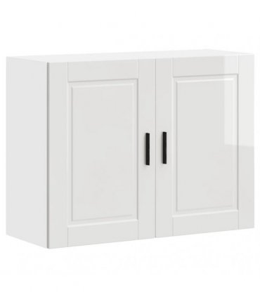 vidaXL Kitchen Wall Cabinet Porto High Gloss White Engineered Wood — Size: 80 x 31 x 60 cm, Model: 1x wall cabinet (2 doors)