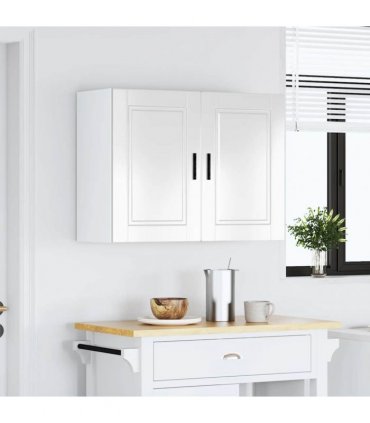 vidaXL Kitchen Wall Cabinet Porto High Gloss White Engineered Wood — Size: 80 x 31 x 60 cm, Model: 1x wall cabinet (2 doors)
