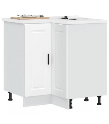 vidaXL Kitchen Corner Base Cabinet Porto White Engineer — Size: 75.5 x 75.5 x 81.5 cm, Model: 1x corner bottom cabinet (2 doors)