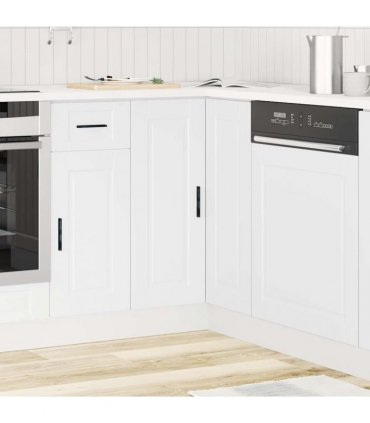 vidaXL Kitchen Corner Base Cabinet Porto White Engineer — Size: 75.5 x 75.5 x 81.5 cm, Model: 1x corner bottom cabinet (2 doors)