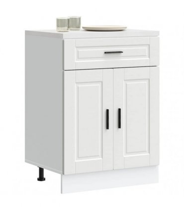 vidaXL Kitchen Base Cabinet Porto White Engineered Wood — Size: 60 x 46 x 81.5 cm, Model: 1x bottom cabinet (2 doors 1 drawer)
