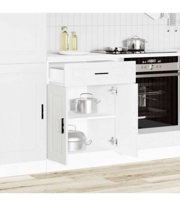 vidaXL Kitchen Base Cabinet Porto White Engineered Wood — Size: 60 x 46 x 81.5 cm, Model: 1x bottom cabinet (2 doors 1 drawer)