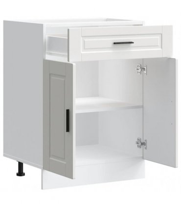 vidaXL Kitchen Base Cabinet Porto White Engineered Wood — Size: 60 x 46 x 81.5 cm, Model: 1x bottom cabinet (2 doors 1 drawer)
