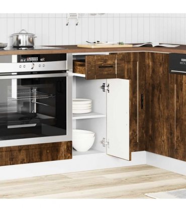 vidaXL Kitchen Base Cabinet Porto Smoked Oak Engineered Wo — Size: 30 x 46 x 81.5 cm, Model: 1x bottom cabinet (1 door 1 drawer)