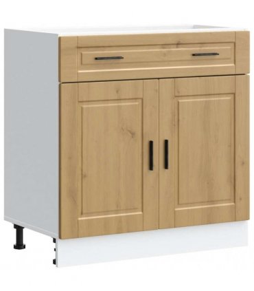 vidaXL Kitchen Base Cabinet Porto Artisan Oak Engineered — Size: 80 x 46 x 81.5 cm, Model: 1x bottom cabinet (2 doors 2 drawers)