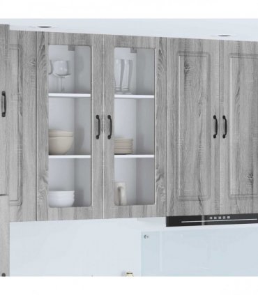 vidaXL Wall Glass Cabinet PORTO Grey Sonoma 40 x 31 x 100 cm — Model: 1x wall glass cabinet (1 door)