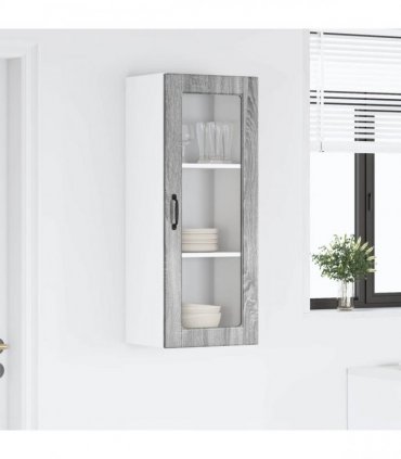 vidaXL Wall Glass Cabinet PORTO Grey Sonoma 40 x 31 x 100 cm — Model: 1x wall glass cabinet (1 door)
