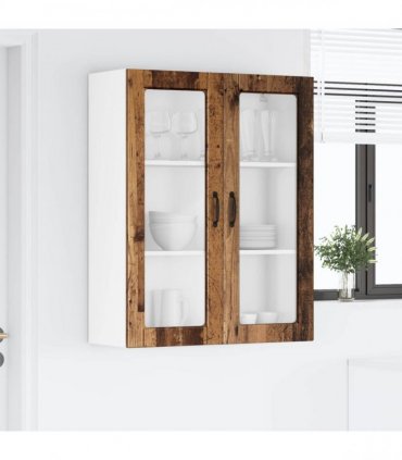 vidaXL Wall Glass Cabinet PORTO Old Wood 80 x 31 x 100 cm — Model: 1x wall glass cabinet (2 doors)