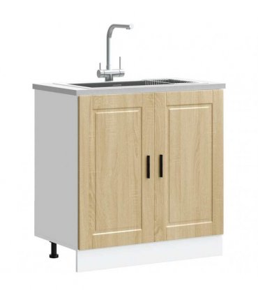 vidaXL Sink Base Cabinet "Porto" Sonoma Oak 80x46x81.5 cm Engineer — Size: 80 x 46 x 81.5 cm, Model: 1x bottom cabinet (2 doors)