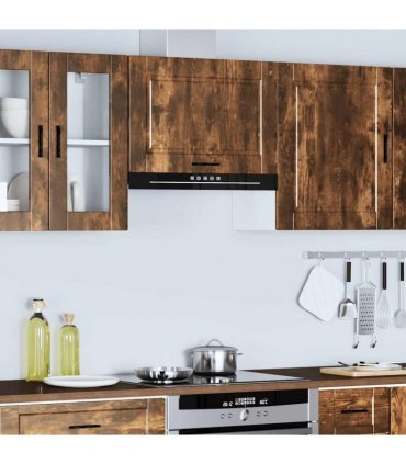 vidaXL Kitchen Wall Cabinet Porto Smoked Oak Engineered Wood — Size: 60 x 31 x 40 cm, Model: 1x wall cabinet (1 flap door)