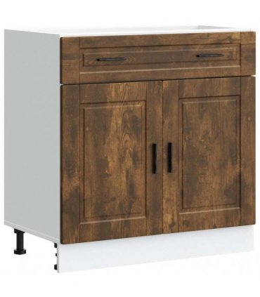 vidaXL Kitchen Base Cabinet Porto Smoked Oak Engineered — Size: 80 x 46 x 81.5 cm, Model: 1x bottom cabinet (2 doors 2 drawers)