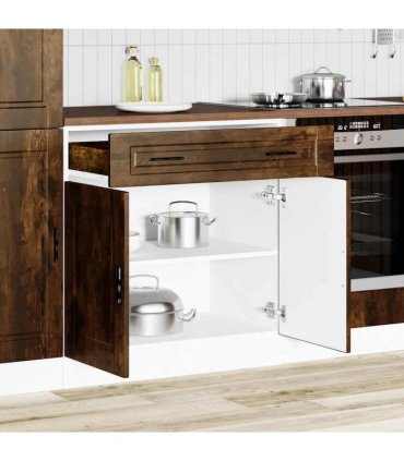 vidaXL Kitchen Base Cabinet Porto Smoked Oak Engineered — Size: 80 x 46 x 81.5 cm, Model: 1x bottom cabinet (2 doors 2 drawers)