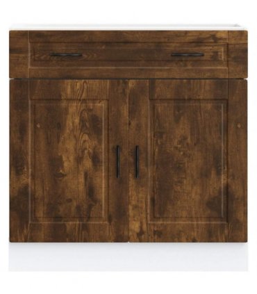vidaXL Kitchen Base Cabinet Porto Smoked Oak Engineered — Size: 80 x 46 x 81.5 cm, Model: 1x bottom cabinet (2 doors 2 drawers)