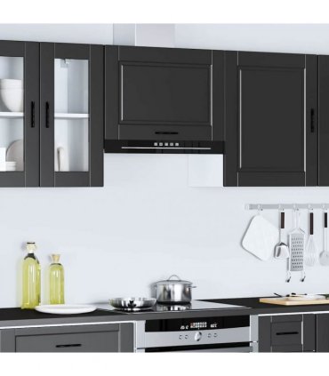 vidaXL Kitchen Wall Cabinet Porto Black Engineered Wood — Size: 60 x 31 x 40 cm, Model: 1x wall cabinet (1 flap door)