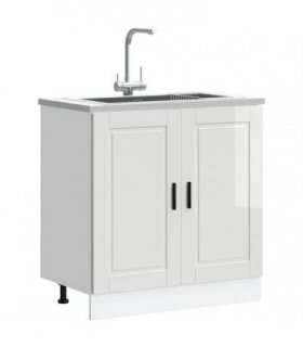 vidaXL Sink Base Cabinet "Porto" High Gloss White 80x46x81.5 cm En — Size: 80 x 46 x 81.5 cm, Model: 1x bottom cabinet (2 doors)