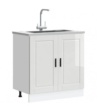 vidaXL Sink Base Cabinet "Porto" High Gloss White 80x46x81.5 cm En — Size: 80 x 46 x 81.5 cm, Model: 1x bottom cabinet (2 doors)