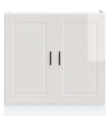 vidaXL Sink Base Cabinet "Porto" High Gloss White 80x46x81.5 cm En — Size: 80 x 46 x 81.5 cm, Model: 1x bottom cabinet (2 doors)