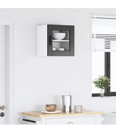 vidaXL Wall Glass Cabinet PORTO Black 40 x 31 x 40 cm Engineered Wood — Model: 1x wall glass cabinet (1 door)