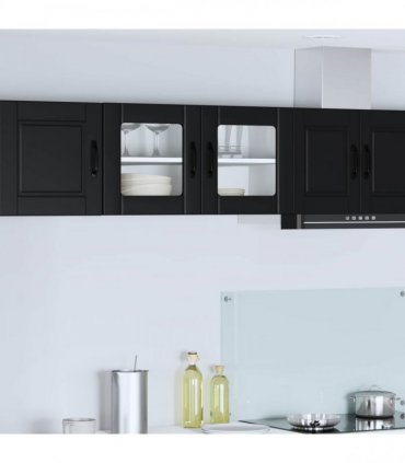 vidaXL Wall Glass Cabinet PORTO Black 80 x 31 x 40 cm Engineered Wood — Model: 1x wall glass cabinet (2 doors)