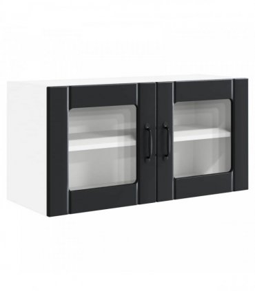 vidaXL Wall Glass Cabinet PORTO Black 80 x 31 x 40 cm Engineered Wood — Model: 1x wall glass cabinet (2 doors)