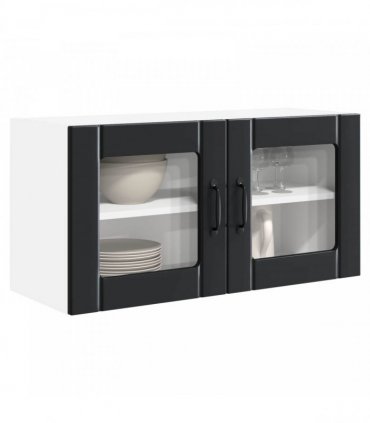 vidaXL Wall Glass Cabinet PORTO Black 80 x 31 x 40 cm Engineered Wood — Model: 1x wall glass cabinet (2 doors)