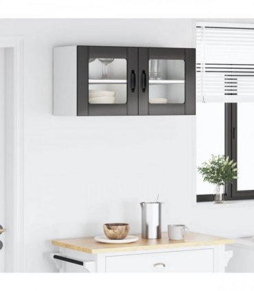 vidaXL Wall Glass Cabinet PORTO Black 80 x 31 x 40 cm Engineered Wood — Model: 1x wall glass cabinet (2 doors)