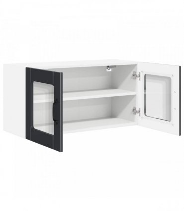 vidaXL Wall Glass Cabinet PORTO Black 80 x 31 x 40 cm Engineered Wood — Model: 1x wall glass cabinet (2 doors)