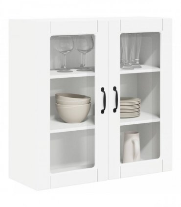 vidaXL Wall Glass Cabinet PORTO White 80 x 31 x 80 cm Engineered Wood — Model: 1x wall glass cabinet (2 doors)