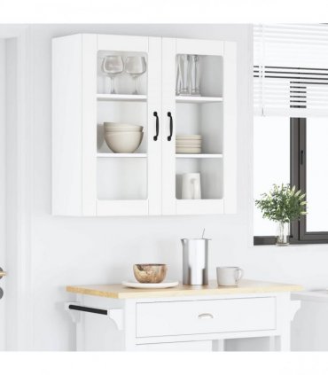 vidaXL Wall Glass Cabinet PORTO White 80 x 31 x 80 cm Engineered Wood — Model: 1x wall glass cabinet (2 doors)