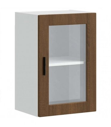vidaXL Kitchen Wall Cabinet with Glass Door Porto Brown Oak — Size: 40 x 31 x 60 cm, Model: 1x wall glass cabinet (1 door)