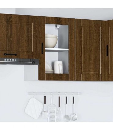 vidaXL Kitchen Wall Cabinet with Glass Door Porto Brown Oak — Size: 40 x 31 x 60 cm, Model: 1x wall glass cabinet (1 door)