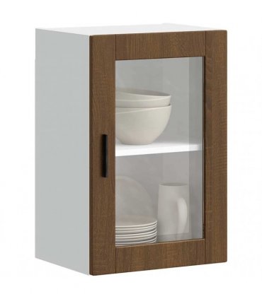 vidaXL Kitchen Wall Cabinet with Glass Door Porto Brown Oak — Size: 40 x 31 x 60 cm, Model: 1x wall glass cabinet (1 door)